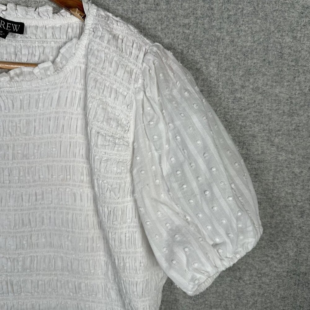 J.‎ Crew Medium Womens Top White Crinkle Stretch Cotton Short Sleeve Boho - Picture 9 of 16